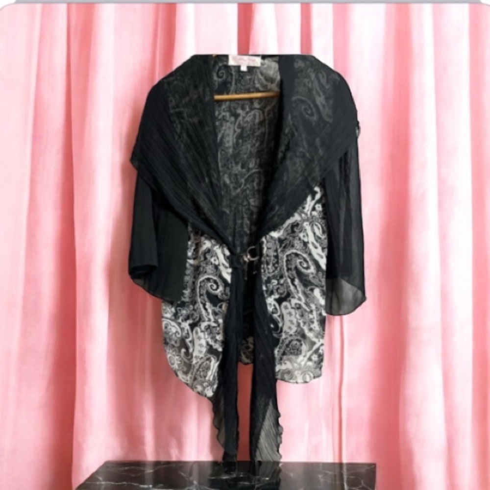 Y2K Pretty Angel Black and Gray Paisley Sheer Blouse Front closure Sz L Women